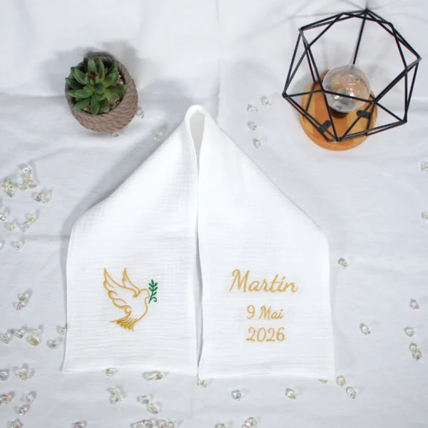 Echarpe de baptême avec colombe brodée Echarpe de baptême avec colombe brodée